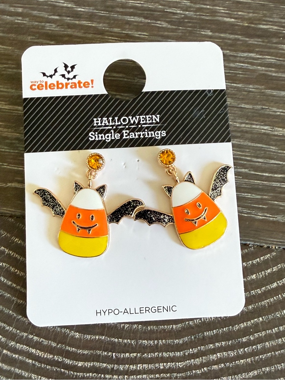 NWT Way to Celebrate it! halloween bat candy cane Earrings